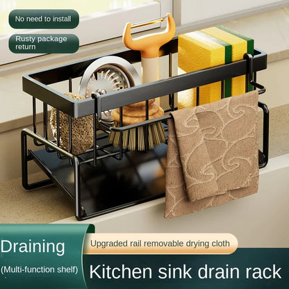 Black Kitchen Sink Sponge Holder & Drain Rack