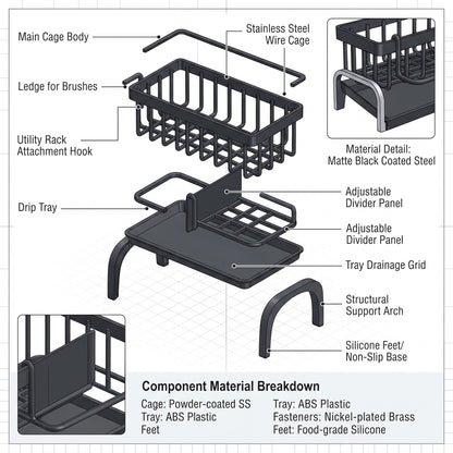 Black Kitchen Sink Sponge Holder & Drain Rack